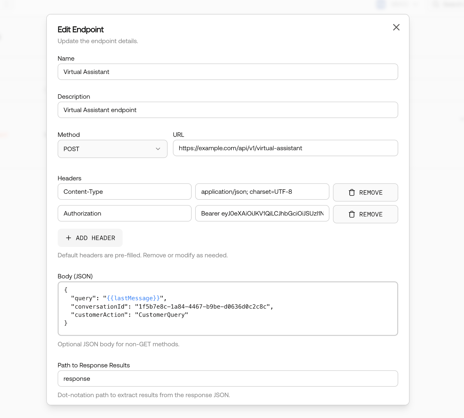 Screenshot of the Edit Endpoint configuration modal