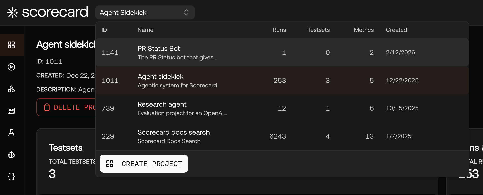 Screenshot of the projects overview page with two projects.