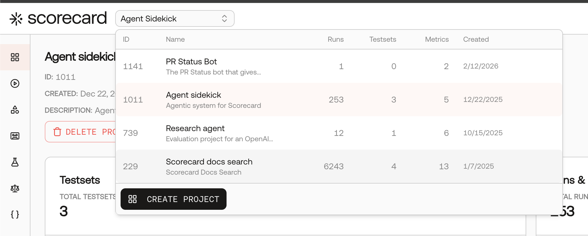 Screenshot of the projects overview page with two projects.